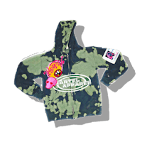a green tie dye hoodie with an image of a cartoon character on it
